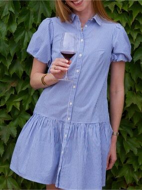 Blue and white striped dress